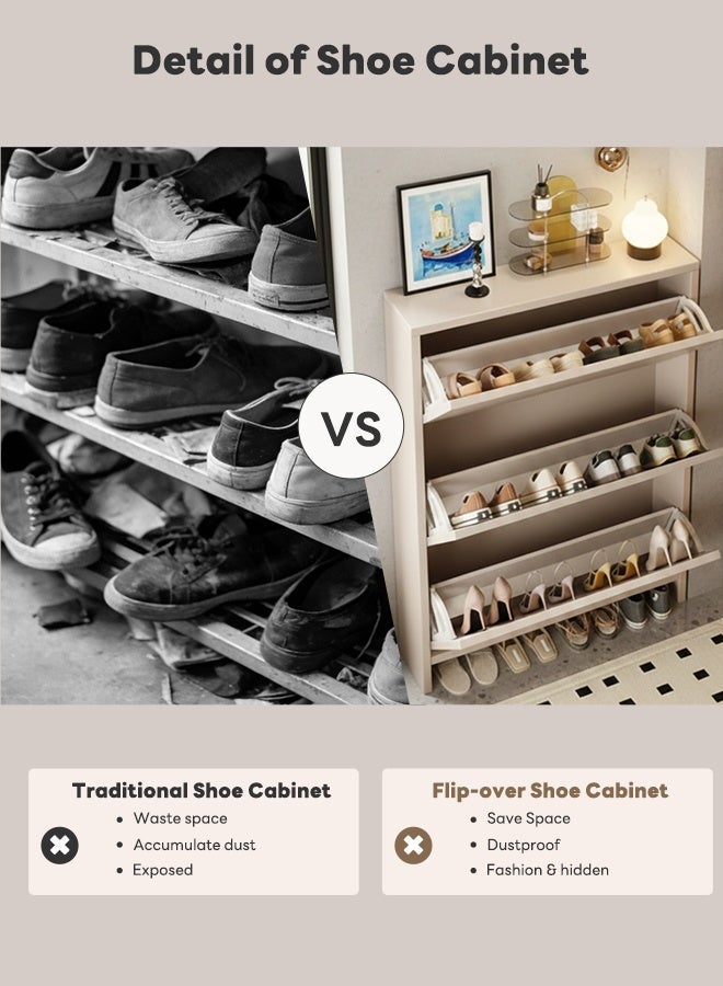 شاربدو خزانة أحذية للمدخل الداخلي، منظم تخزين أحذية رفيع للغاية، رف أحذية خشبي نحيف مع 10-13 زوجًا من الأحذية للمدخل والممر، موفر للمساحة قائم بذاته 80*17*118 سم - Image 5